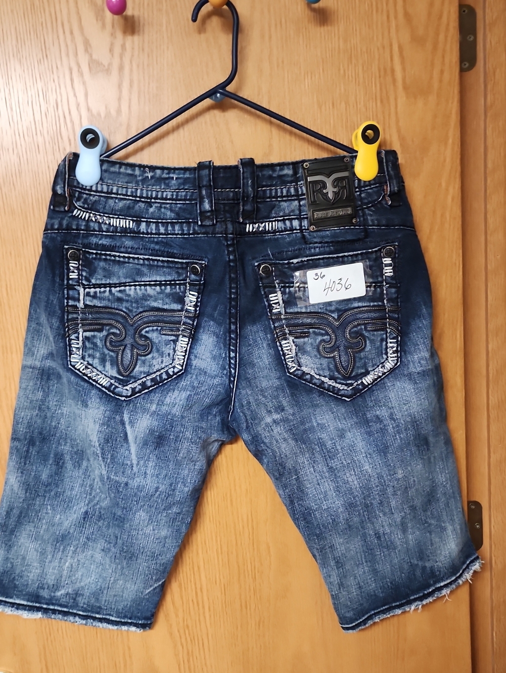 Rock Revival Helican Men's Dark Blue Distressed Denim Shorts 36 number 4036